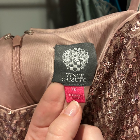 VINCE CAMUTO Sequined Blouson Sheath Dress Rose Pink Women’s Size 12 - Picture 11 of 15